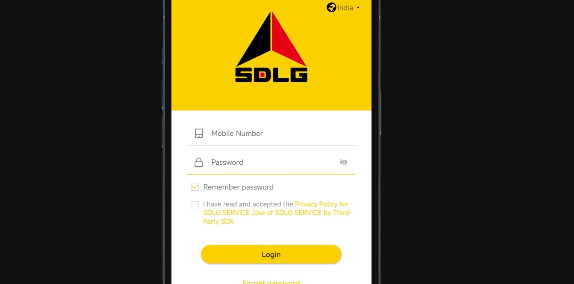 SDLG SERVICE app login screen